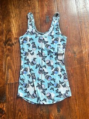 No Boundaries Light Blue Skull & Butterfly Tank Top